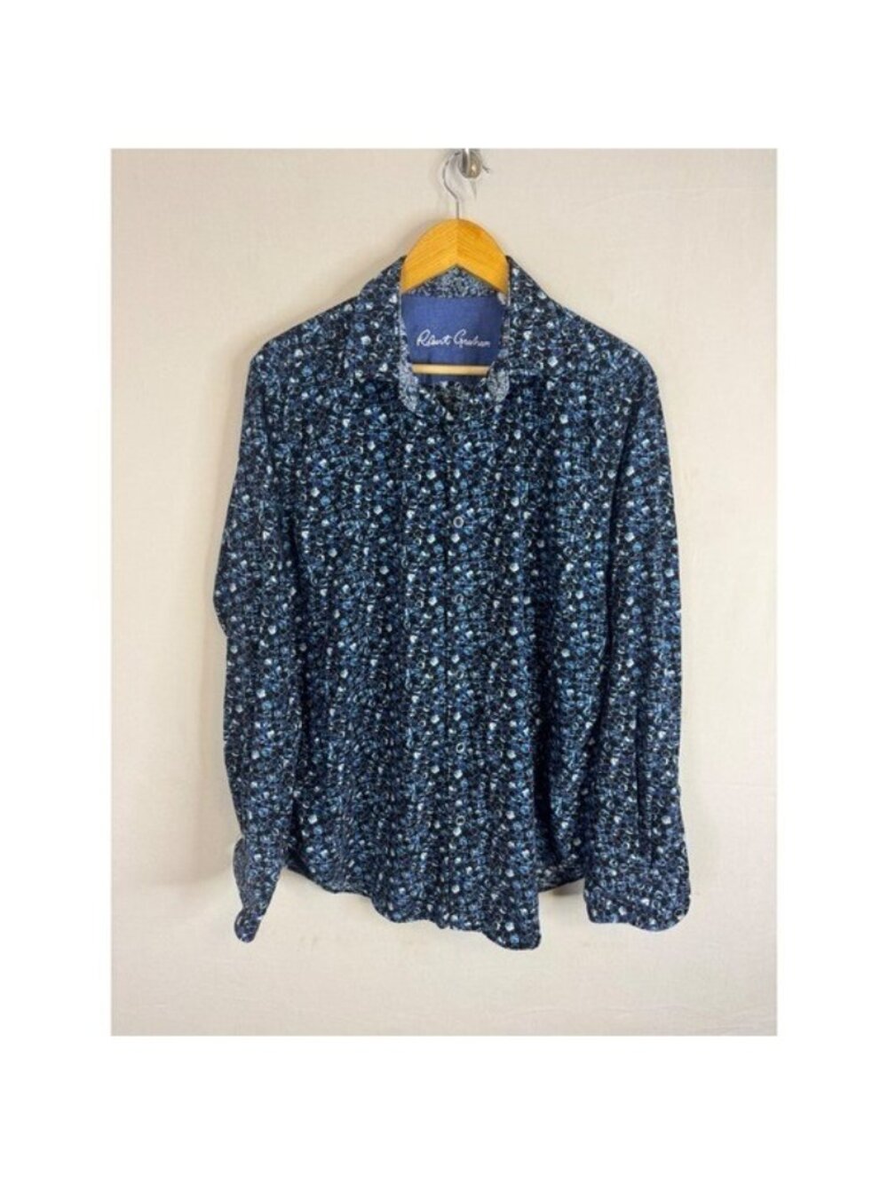 Robert Graham Mens Blue Black Geometric Dot Corduroy Button Down Shirt XL